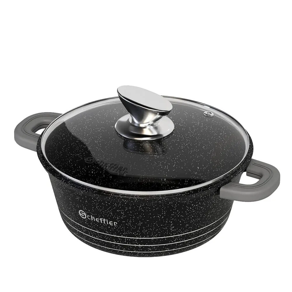 Scheffler Saucepan Antihaftbeschichtung Kochtopf Aluguss Glasdeckel Induktion Glasdeckel Schmortopf