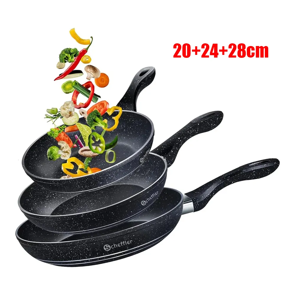 3-teiliges Pfannenset, Pfanne 20 / 24 / 28 cm,Bratpfanne,Pfannen,beschichtete Pfanne,Scheffler Pfanne Induktion mit Antihaft-Beschichtung,geeignet