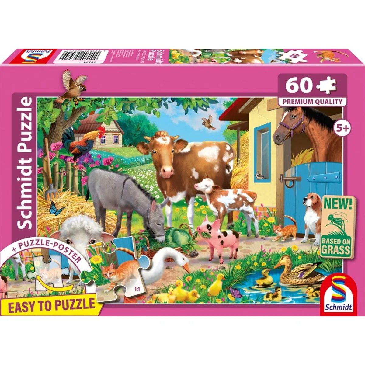 Schmidt Spiele Puzzle - Bauernhof-Tiere, 60 Teile, Eco-Friendly, Gras Kinderpuzzle