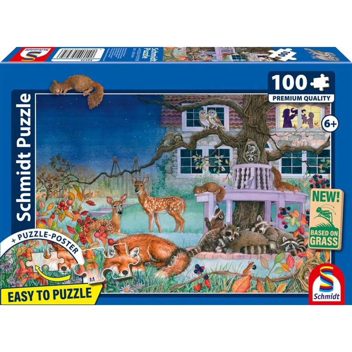 Schmidt Spiele Puzzle - Nächtlicher Tierbesuch, 100 Teile, Eco-Friendly, Gras Kinderpuzzle