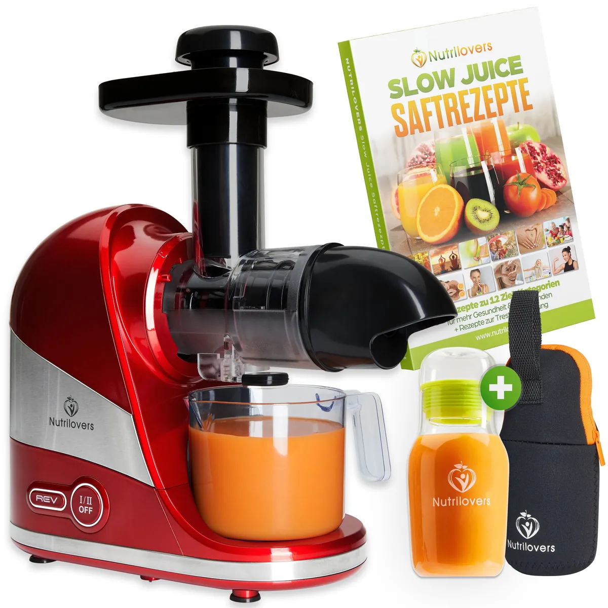 MINI-PRESS SLIM RED (B) Slow Juicer - Besonders Kompakt & Platzsparend | elektrischer Entsafter Obst & Gemüse | 100% BPA frei