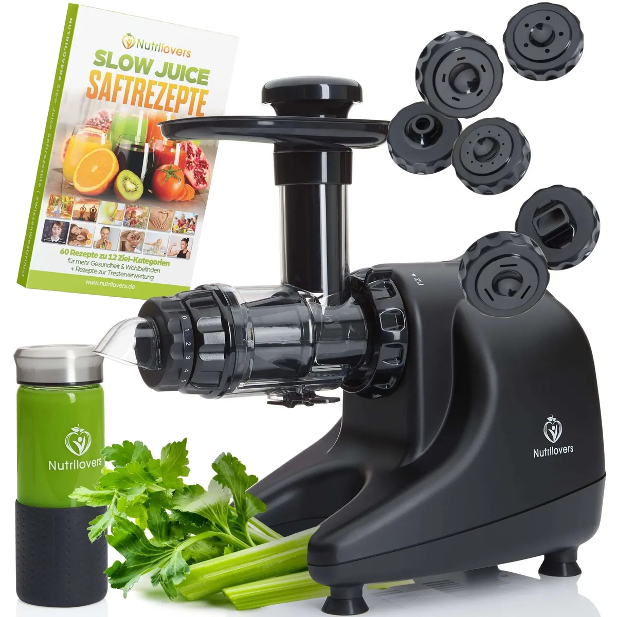 MULTI-PRESS (B) Black - Profi Slow Juicer mit 6+1 Multi-Aufsätzen für Saft, Pasta, Brot  & Sorbet