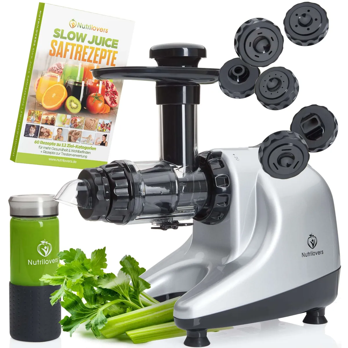 MULTI-PRESS (B) Silver - Profi Slow Juicer mit 6+1 Multi-Aufsätzen für Saft, Pasta, Brot & Sorbet