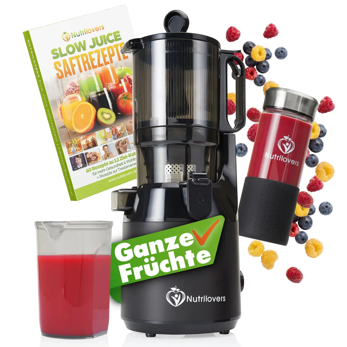 NUTRI-PRESS MAX (B) Entsafter Slow Juicer Großer XXL-Einwurf Obst & Gemüse Ganze Früchte entsaften ohne Nachschieben (BPA-frei)