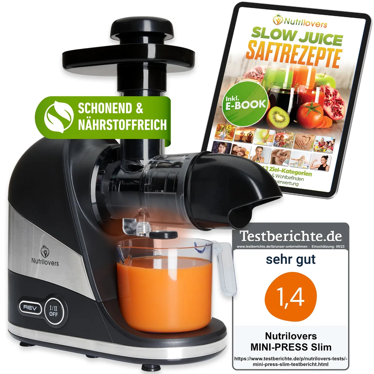 MINI-PRESS (B) Slow Juicer - Besonders Kompakt & Platzsparend | elektrischer Entsafter Obst & Gemüse | 100% BPA frei