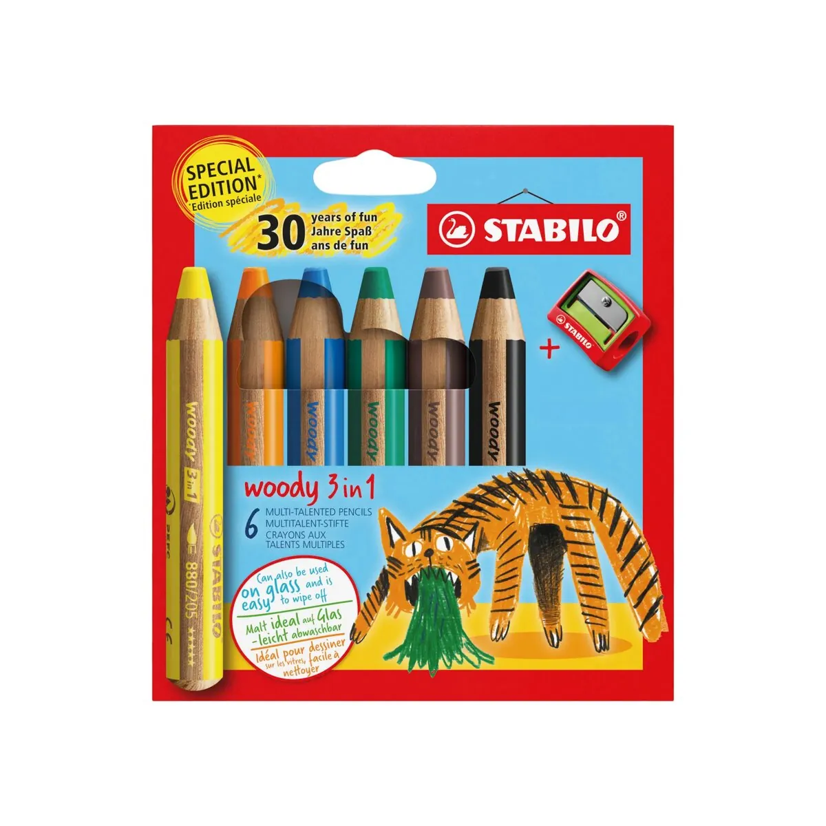 STABILO 6er Kartonetui mit Spitzer 30 Jahre Geburtstagsedition woody 3 in 1