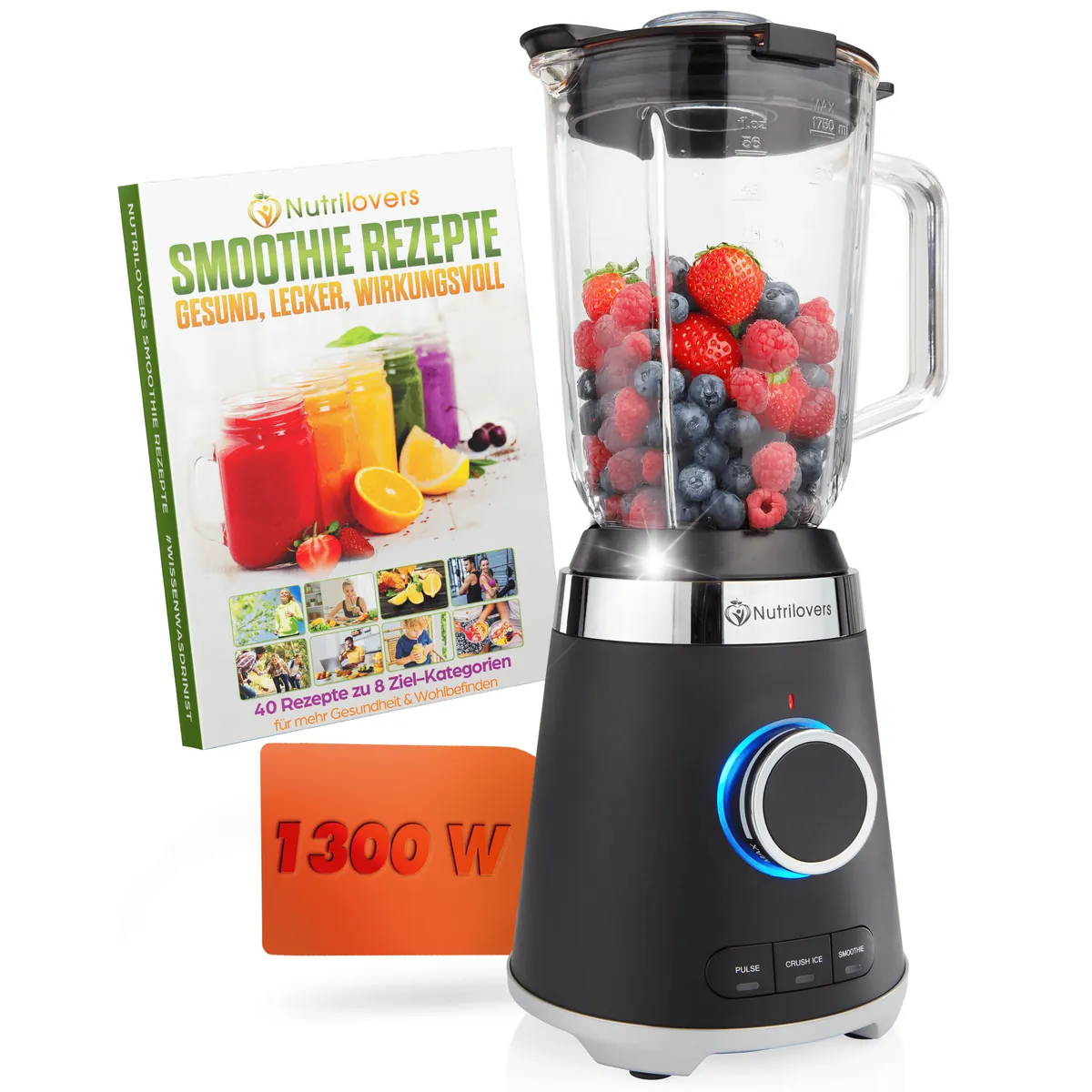 NUTRI-BLENDER GLAS (B) Standmixer mit Glasbehälter, 1300W, 3 Programme inkl. Rezeptbuch