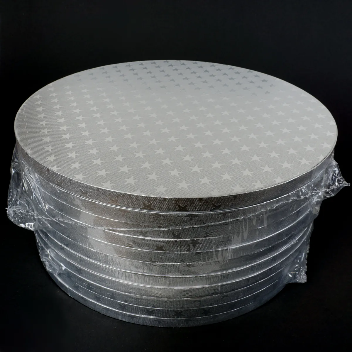 10x Cakeboard silber 30cm 12mm mit Sternenmuster
