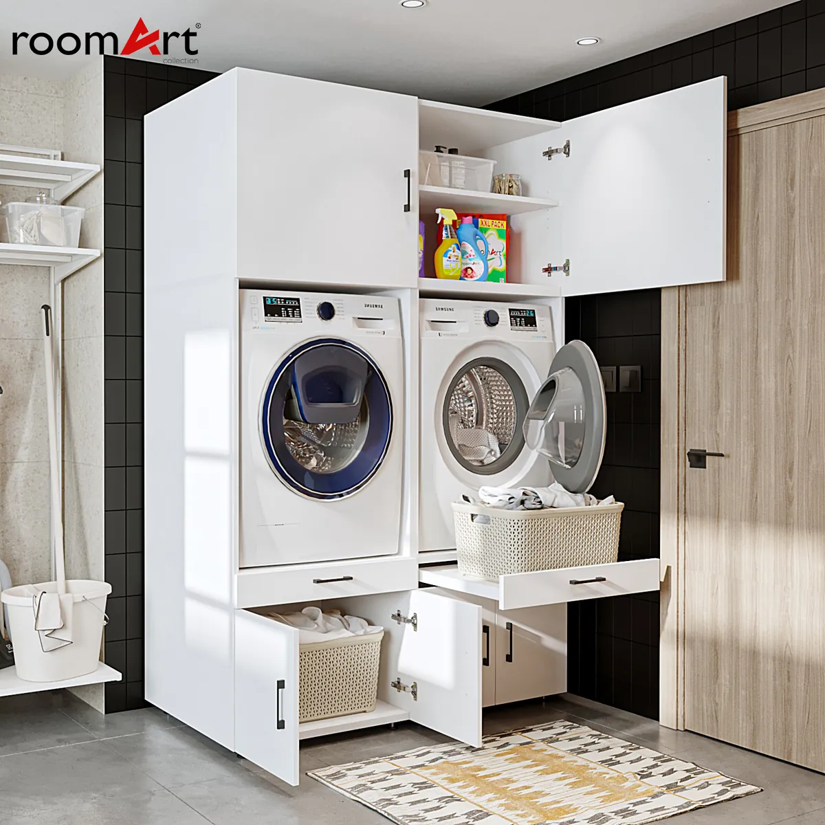 Roomart Waschmaschinen-Doppelschrank Überbauschrank - SERIE 3 - BHT