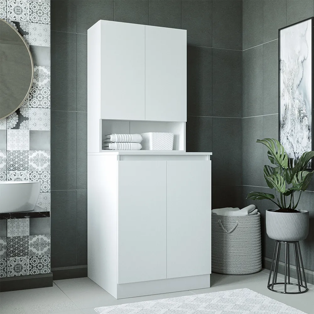 Roomart Atlantic Waschmaschinenschrank SERIE ATLANTIC-V- 70 cm breit – Waschmaschinenüberbau & Badregal – Badezimmermöbel in Weiß