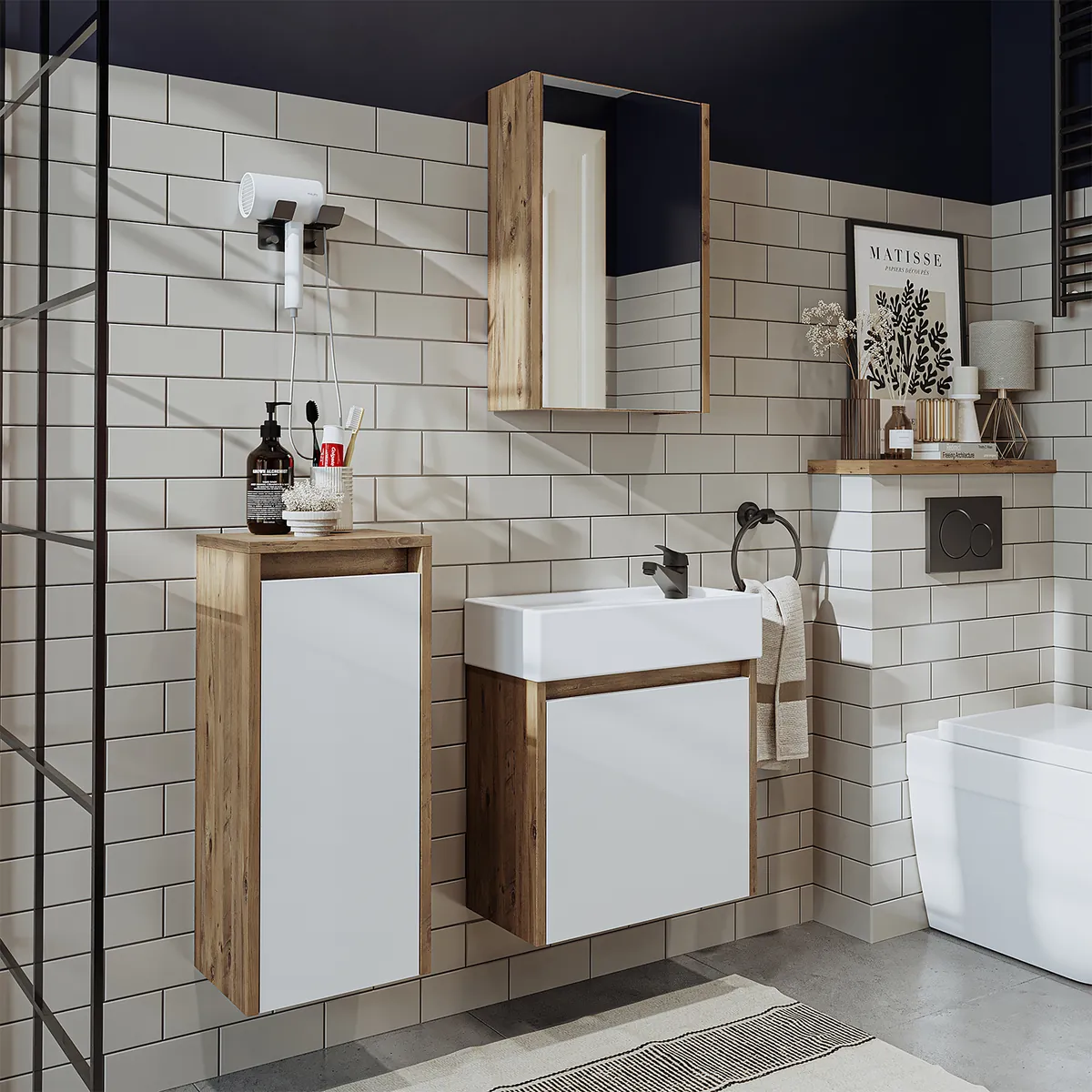 Roomart Badmöbelset 50 cm – Unterschrank mit Keramik-Waschbecken | Badezimmermöbel für Gäste-WC | Platzsparend
