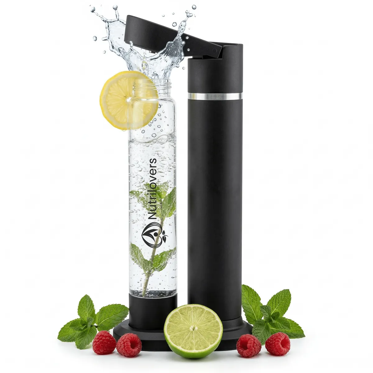 Wassersprudler NUTRI-STREAM Soda Maker Edelstahl Schwarz, BPA-frei