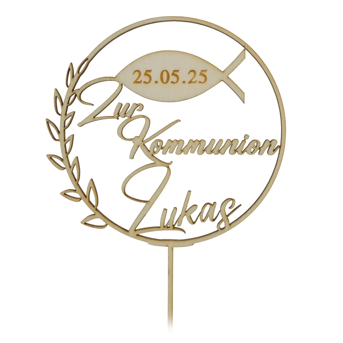 Personalisierter Caketopper „Zur Kommunion“ mit Heiligem Fisch und Name